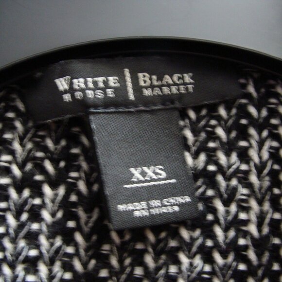 WHITE HOUSE BLACK MARKET Black & White CHUNKY Knit WOOL Blend Open CARDI Sz XXS - Picture 6 of 6